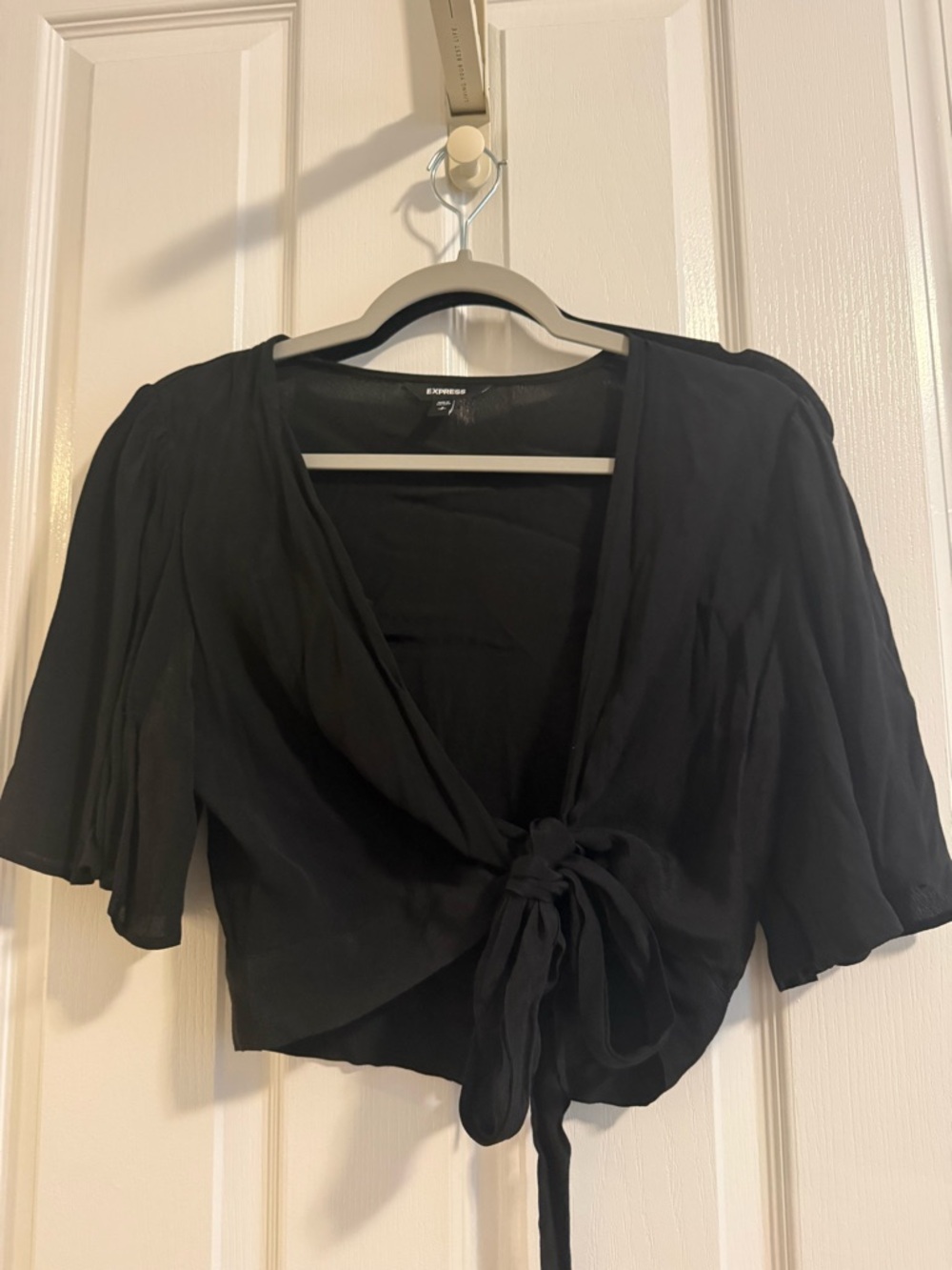 Express Black Tie-Front Cropped Blouse